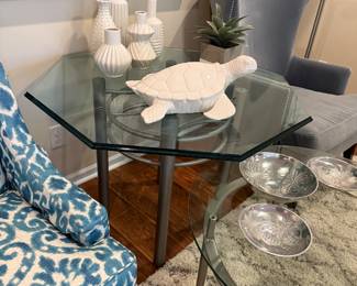 Contemporary Octagonal Glass Top Accent Table