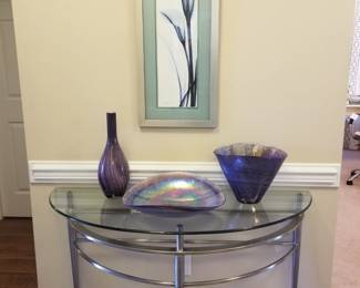 Modern console, contemporary art glass. 