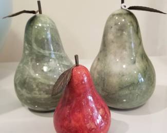 Hand carved Italian alabaster pears. 