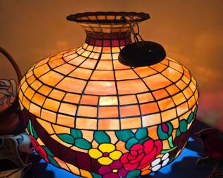 #25  Floral Stained Glass Swag Lamp  23"Rx16"H   $675