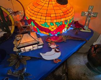 #25  Floral Stained Glass Swag Lamp  23"Rx16"H   $675