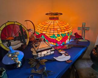 #25  Floral Stained Glass Swag Lamp  23"Rx16"H   $675