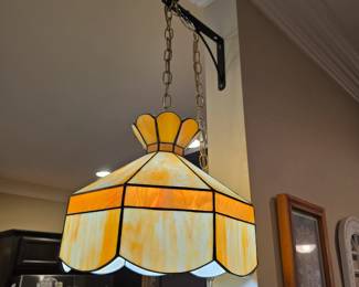 #26  Yellow & Orange Stained Glass Swag Lamp  15"Rx13"H   $195