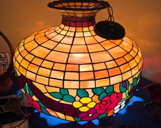 #25  Floral Stained Glass Swag Lamp  23"Rx16"H   $675
