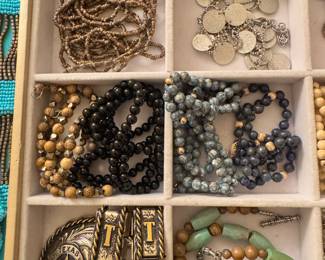 Necklaces, belt buckle 