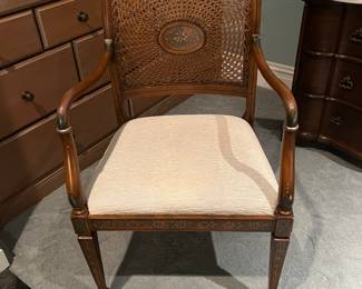 cane back chair with painted medallion 21w x 21d x 36h