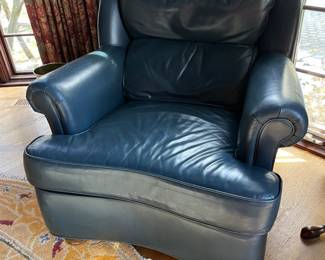 blue leather club chair - 34w x 38d x 32h