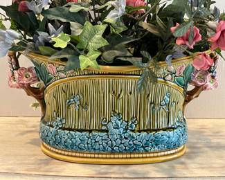 antique majolica jardiniere / centerpiece