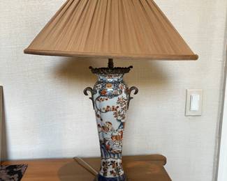 pair Castilian porcelain& bronze candlesticks converted to lamps