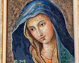 Mosaic Virgin Mary in gilt frame - 13x13