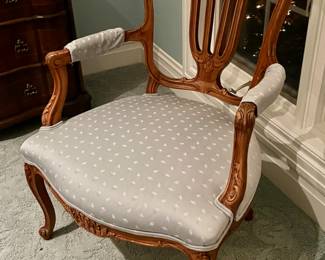 pale blue upholstered wood arm chair - 26w x 22d x 35h