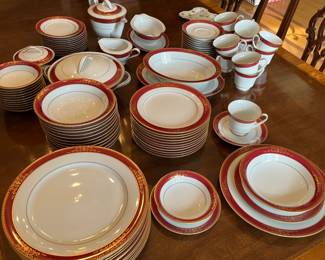 PRESALE AVAILABLE Noritake Goldmere china - 7pc place settings for 12 plus 8 serving pcs (11 cups, 1 dinner plate with chip) perfect for Christmas dinner!