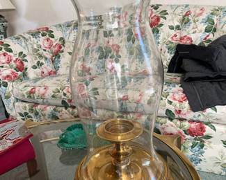 1969 Chapman large brass hurricane lamp - 24” high in a 12.5” brass footed base