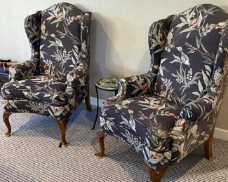 pair floral wing chairs - 30w x 29d x 48h