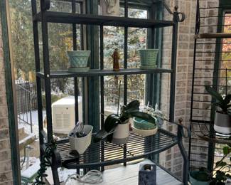 multiple bakers racks with USA & McCoy pottery -  36w x 19d x 79h