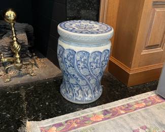 blue and white ceramic garden stool