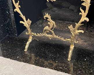 ornate gilt brass fire place screen - 27w x 28h
