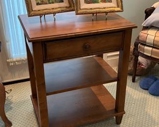 Ethan Allen bedside table and 2 enamel paintings - 23w x 17d x 26h
