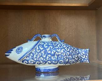 blue and white Italian Alessi ceramic fish
