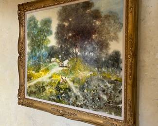 Stefano Sideris (1921-2014) large 1973 landscape painting in gilt frame - 58w x 49h