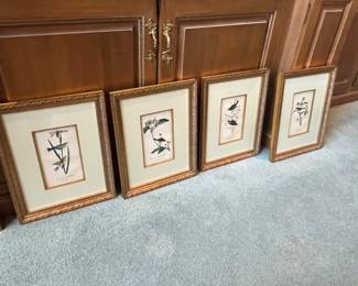 framed antique book plates - birds