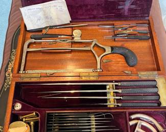 antique 19th century surgeons tool kit in fine wood box