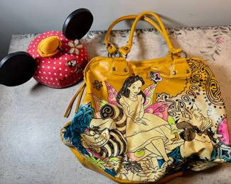 Vintage Disney "Alice in Wonderland" hobo bag and Minnie mouse ears.