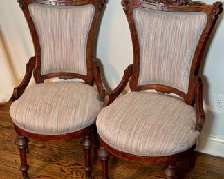 Pair of Victorian carved parlor chairs.