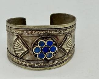 Silver and lapis cuff bracelet.