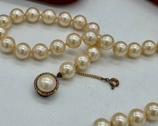 Majorica white pearl necklaces and matching 14K earrings.