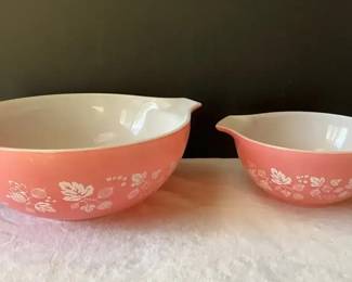 Two Pyrex Pink Gooseberry Cinderella Mixing Bowls