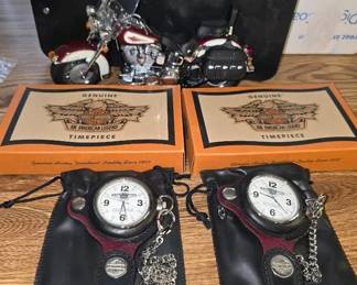 Scale Size Harley Davidson Motorcycle and 2 Harley Davidson Time Pieces
