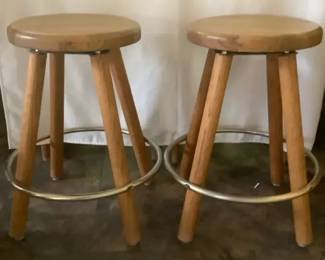 Two Solid Wood Swiveling Stools
