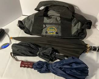 Cabelas Duffel Bag, Umbrellas, Sunglasses