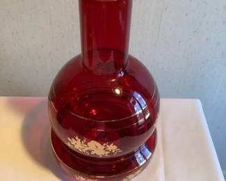 Ruby Red Glass Hurricane Candle Holder