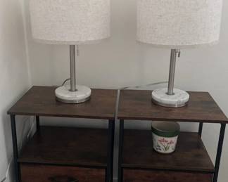 Two Identical Nightstands And Lamps