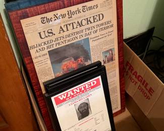 Downstairs Blue Room 
Framed 9/11 articles & wanted posters
