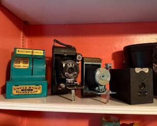 Downstairs Pink Room 
Vintage bank & cameras