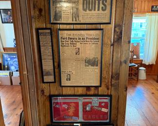 Upstairs Hallway 
Albums framed 
Newspapers framed