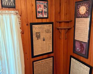 Upstairs Twin Room 
Framed newspapers
