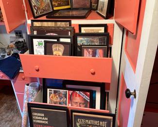 Downstairs Pink Room 
Albums framed, magazines, movie ads, & misc