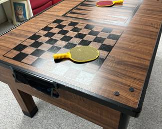 MULTI USE FOLDING GAME TABLE. PING PONG, POOL, BACKGAMMON, CHESS OR CHECKERS, FOOZ BALL.