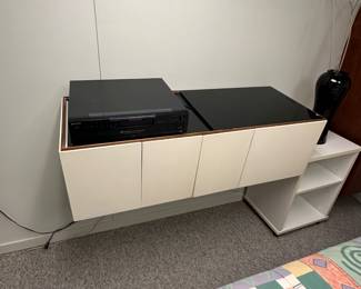 RETRO FLOATING STEREO CONSOLE UNIT W/ TURNTABLE AND PAIR OF MATCHING MASSIVE SPEAKERS
