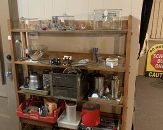 Primitive oak folding kitchen shelving unit. Very unusual. 