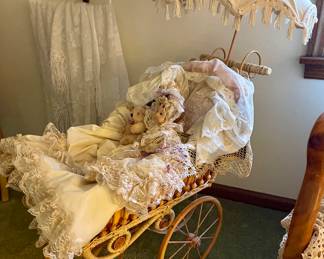 Antique wicker doll pram.