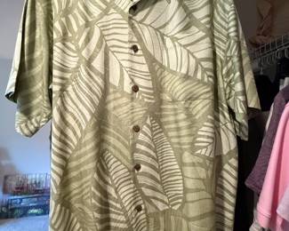 Tommy Bahama 100% Silk Shirt with Green Palm Design –Size Large