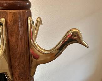 Wooden Hall Tree with Brass Goose Hooks