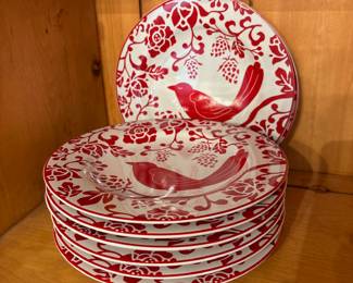  Pier 1 Red Bird Stoneware Salad Plates
