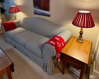 Bassett Furniture Blue & White Plaid Upholstered Couch