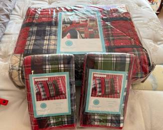 Martha Stewart Collection Red Plaid Quilt and Shams